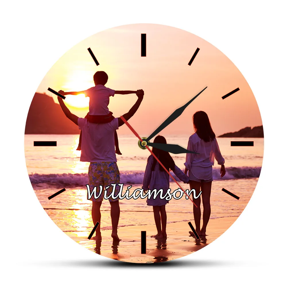 Custom Photo Picture Wall Clock Full Color HD Printing Personalized Design Your Family Clock Add Any Photo or Text Free Edits