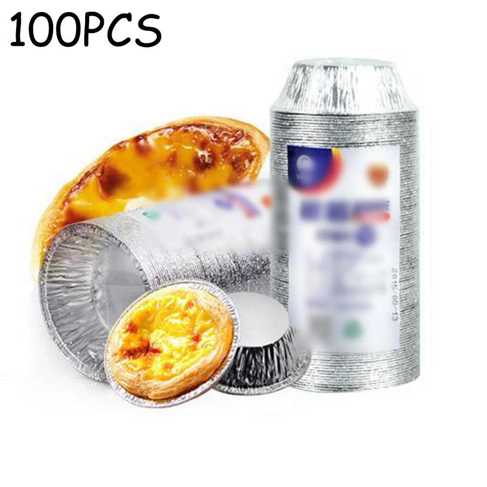 使い捨てアルミオーブン,100個,カップケーキ,卵,パイ,丸いベーキングツール,ベーキングカップ,ケーキパン,アート