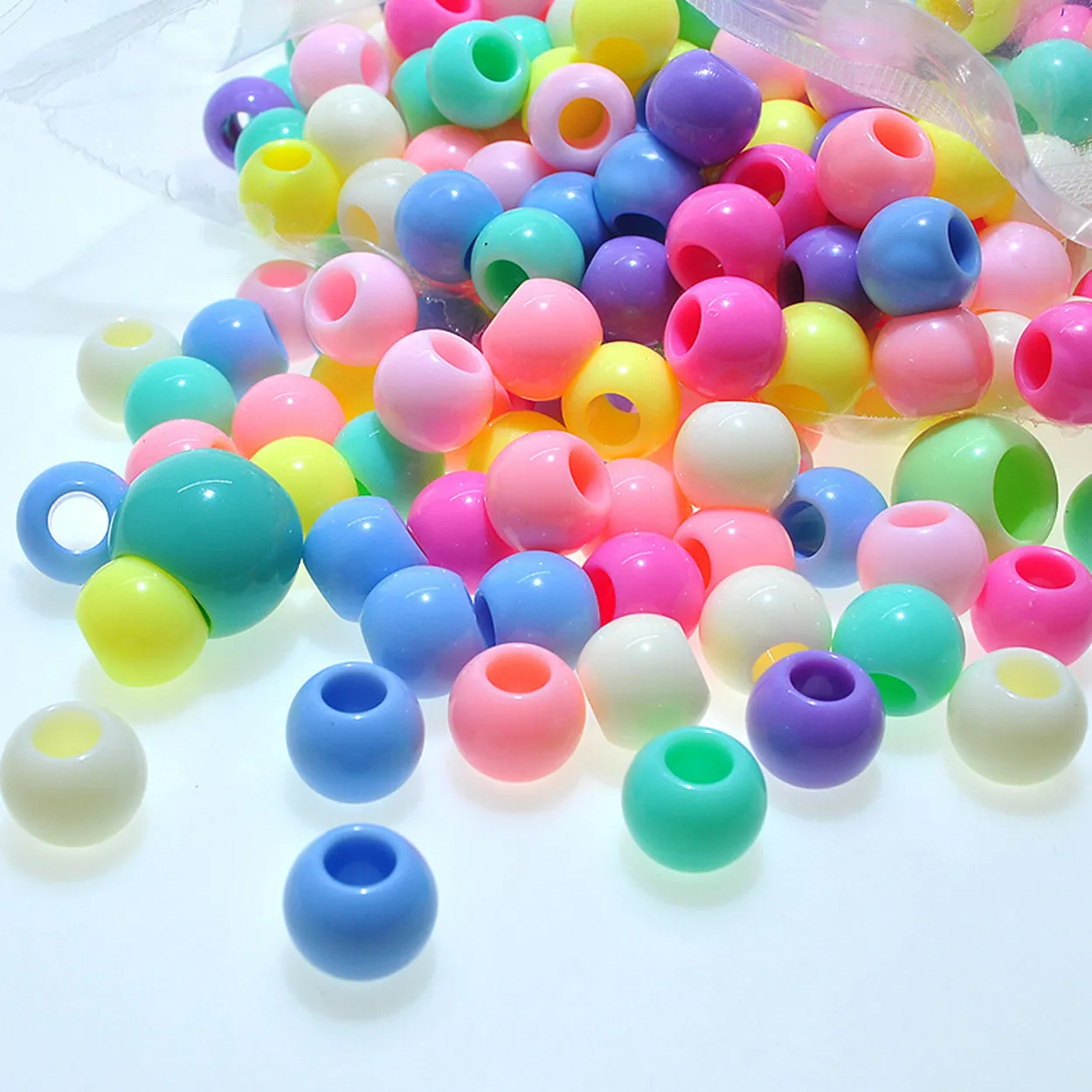 Round Opaque Light Colors Acrylic Plastic 9mm 11mm 13mm 15mm 17mm Loose Big Hole Beads Lot for DIY Jewelry Making DIY Crafts