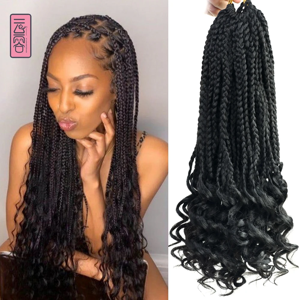 

YunRong Box Braids Curly Ends Synthetic Crochet Hair 18Inches Soft Wave Hair Extension For Braiding Black Woman