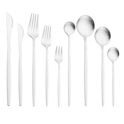 Matte White Silver Cutlery Set Kitchen Dinnerware Set Restaurant Flatware Western Tableware Knife Fork Spoon Dessert Silverware