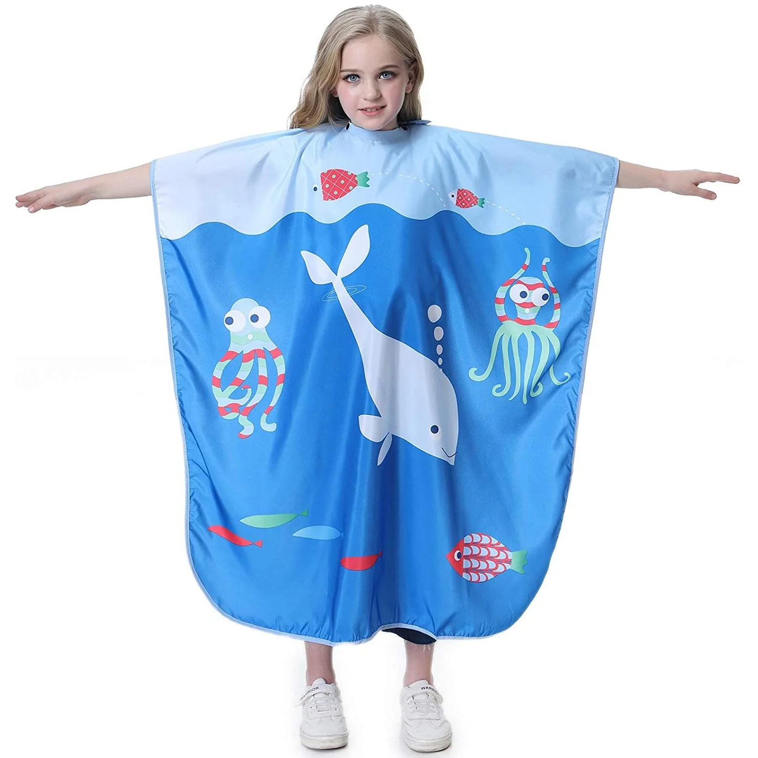 Hair Salon Barber Professional Children's Button Waterproof Cape Hairdresser Hairdressing Shark Pattern Haircut Tool Shawl Apron