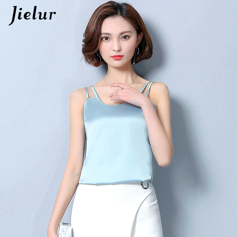 Jielur Summer Camis Women Sexy Solid Color Tank Top Basic Slim Tops Femme Chic Vest Camisa 2021 New Camis 8 Colors