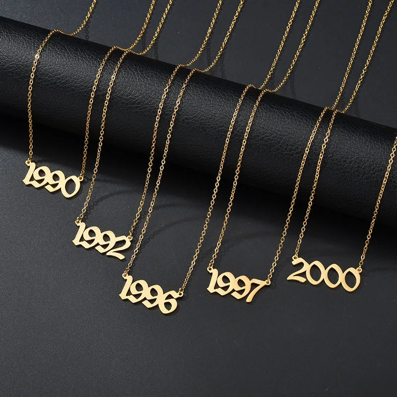 DODOAI Gold Numbers Choker Necklace Personalized Old English Year Number Necklaces Custom Year Birthday Gift From 1992/1993/1994