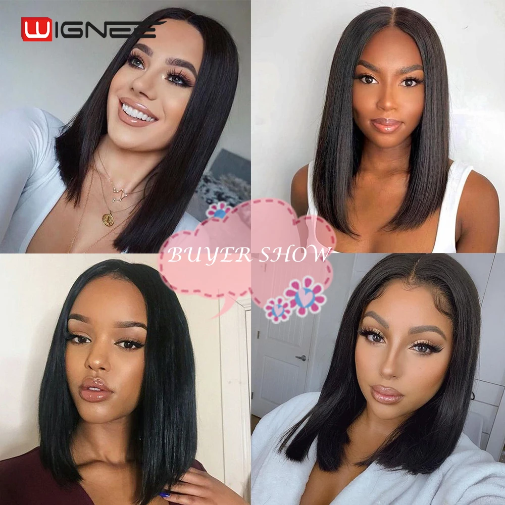 Wignee Lace Part Human Hair Bob Wig For Black Women 150% High Density Glueless Remy Brazilian Short Straight Hair Lace Human Wig