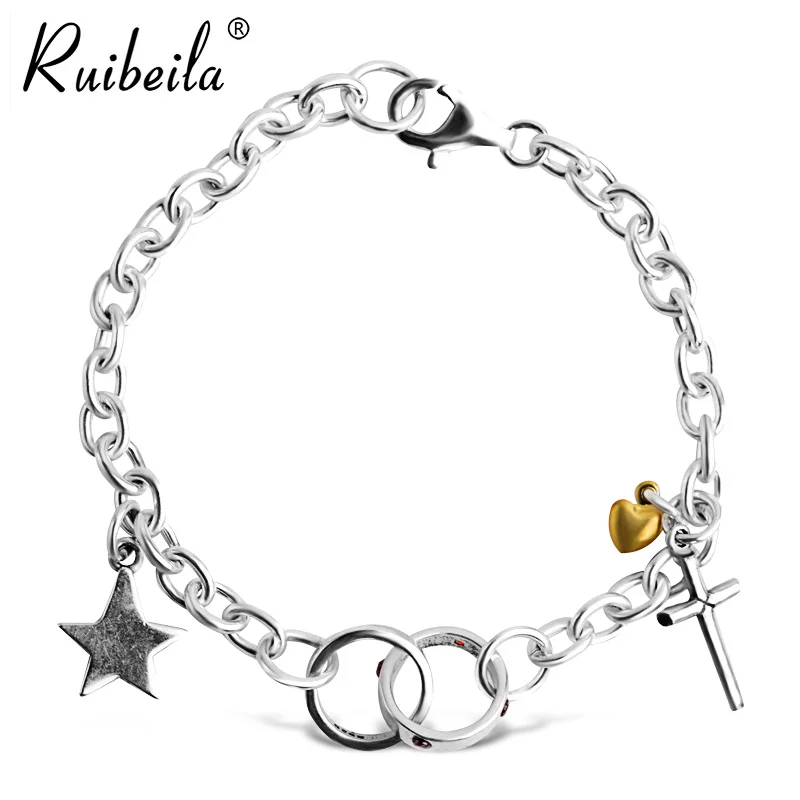 Ruibeila925 silver personality star Love bracelet Lady cross small ring silver bracelet birthday gift