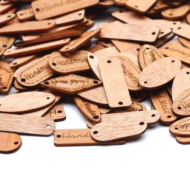 50pcs/lot Mixed 2 Holes Sewing Wood Buttons Handmade Tag Label Scrapbooking Crafts Diy Clothing Decorate Sewing Wooden Labe