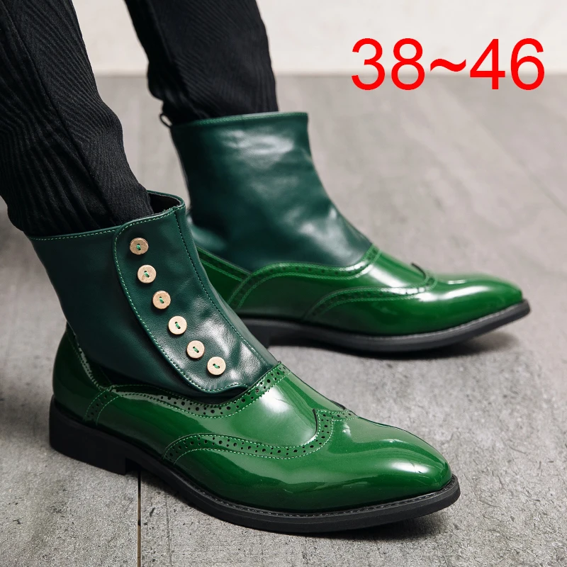 Luksusowe Chelsea Boots prawdziwej skóry męskie botki wysokiej klasy Slip On pasek z klamrą Wingtip brązowe czarne buty podstawowe buty mężczyzn