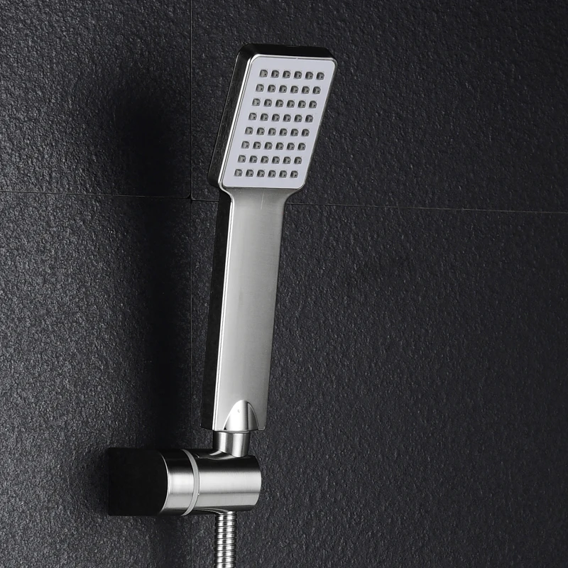 Free Shipping ABS Square Hand Shower Set with Adjustable Shower Seat Bathroom Rain Hand Shower Head Brushed Nickel Finish