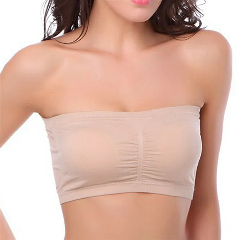 Double Layers Plus Size Strapless Bra Bandeau Tube Removable Padded Top Stretchy Black White Skin Color S M L XL 2XL 3XL