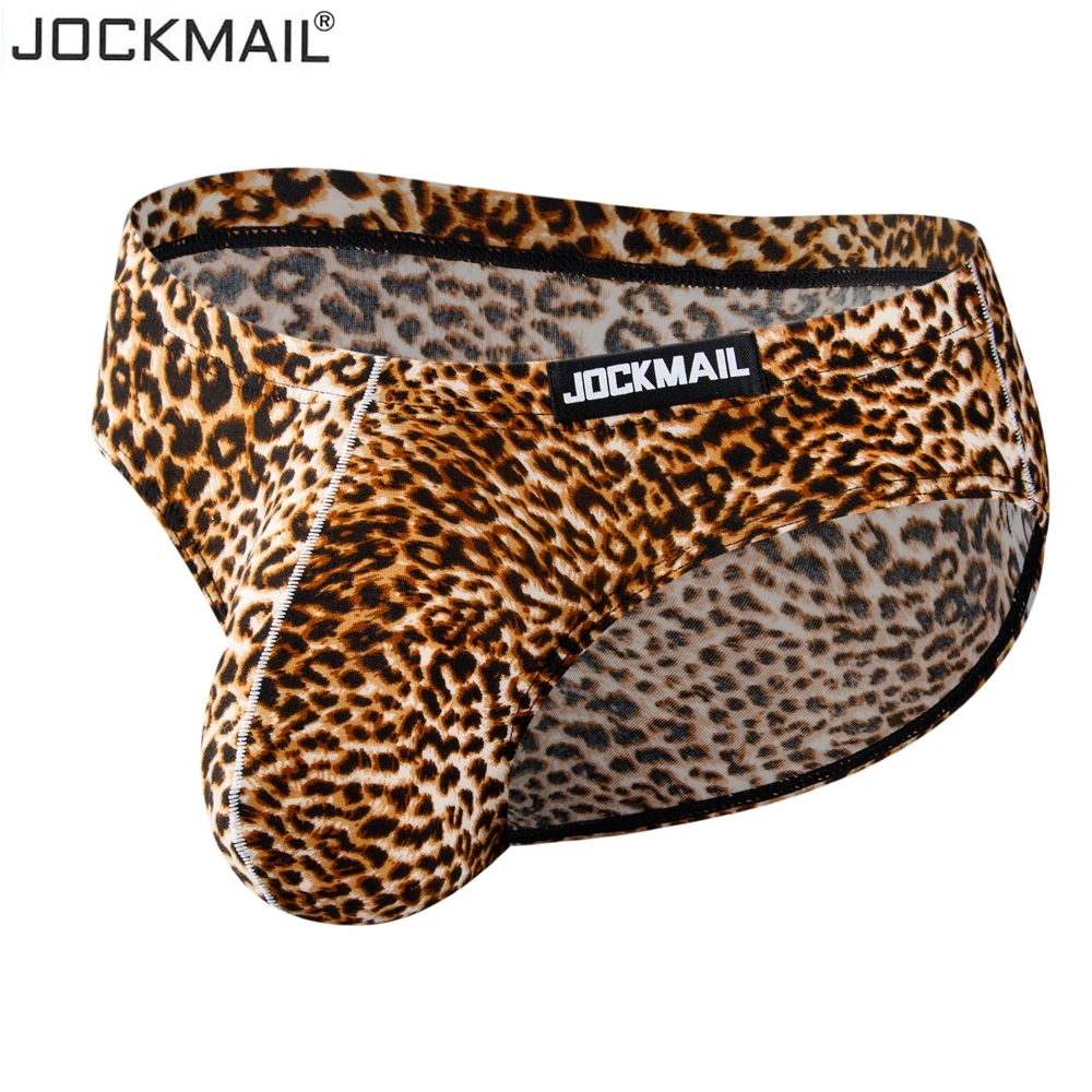 Jockmail Sexy Men Bikini Brief Underwear Leopard Grain Penis Pouch Jockstrap G-strings Thong Cuecas Gay Male Panties Slip Homme