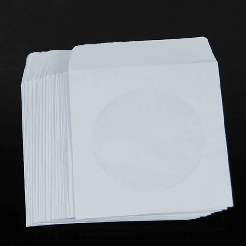 50pcs 5inch DVD Disc Paper Sleeves Envelopes Storage Clear Window Case Flap