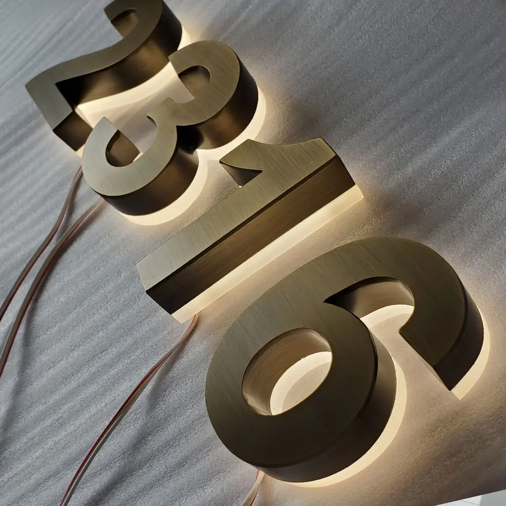 Groothandel Zilveren Geborsteld Reverse-Lit Geschilderd Rvs Led Kanaal Brief Nummer Met Witte Acryl Terug Warm Licht