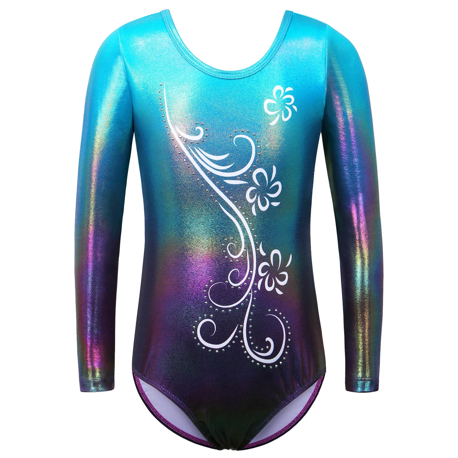 BAOHULU Teens Leotard for Gymnastics Long Sleeve Kids Ballet Wear Gradient Color Print Bodysuit Ballerina Practice Jumpsuit