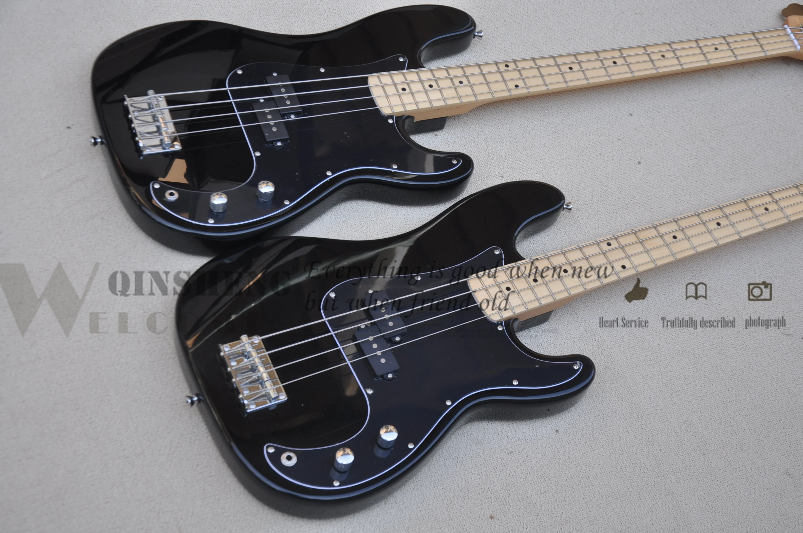 

Factory Custom 4 Strings Bass Guitar Pre Bass Black Body Maple Neck Chrome Buttons