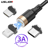 USLION 3A Fast Charging USB Cable Micro Type C Magnet Mobile Phone magnetic Data USB Charger For Xiaomi Samsung For Iphone 11 XR