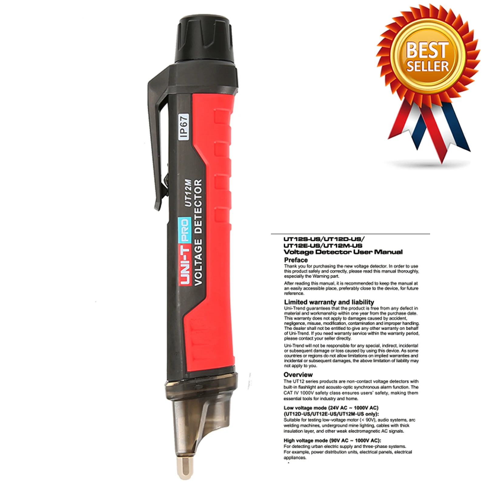 UNI-T UT12E/UT12M non-contact AC Voltage Detector; high and low dual mode adjustable sensitive smart test pencil 24V-1000V