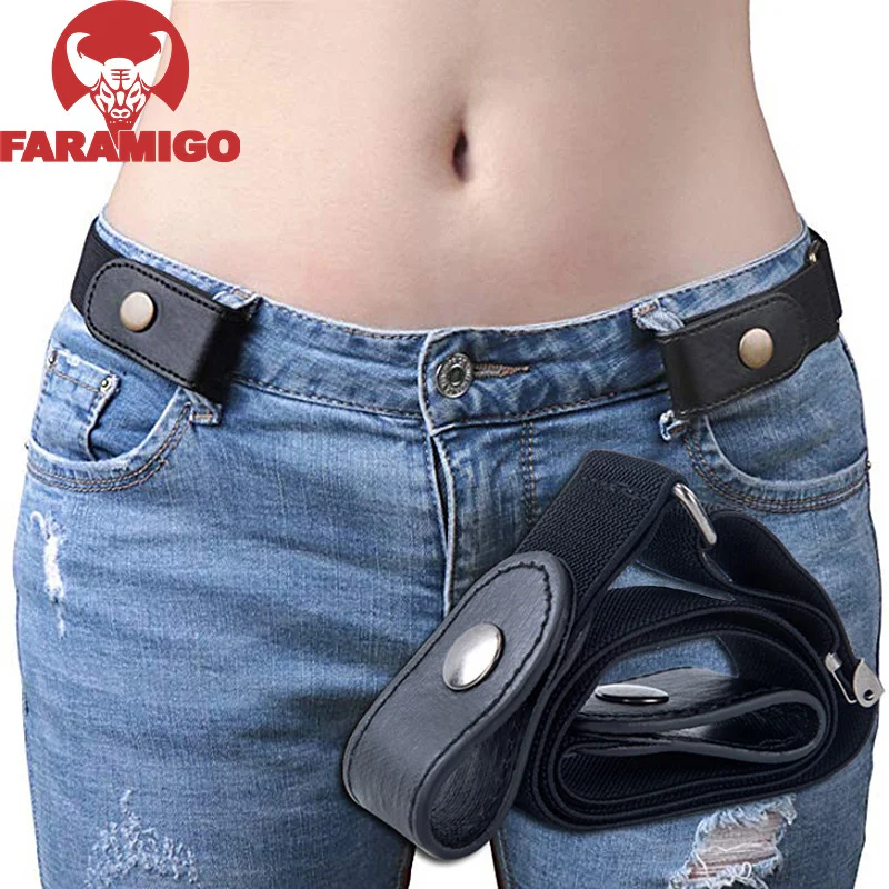 FARAMIGO jeans women's punk style buckle-free belt dress ladies slim sports trend comfortable elastic new no buckle belt