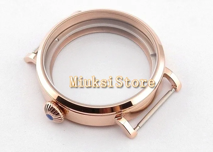 46mm Rose Gold silver Polished PVD Stainless Steel Watch Case fit 6498 6497 Movement,Watch Part Case with Mineral Crystal Glass