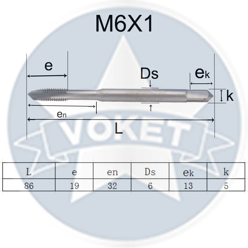 VOKET HSS DIN371 rubinetto a punta a spirale M2 M2.5 M3 M4 M5 M6 M8 M10 M12 X0.4 X0.45 X0.5 X0.7 X0.8 X1 X1.75 rubinetti filettati a vite