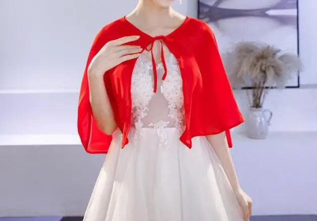 Capa de renda xale para casamento, acessório para vestido de casamento curto de chiffon