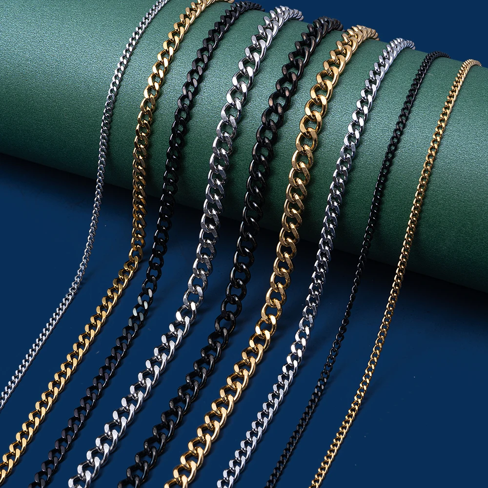 Hip-Hop Kubanische Kettenhalskette für Männer und Frauen, Punk-Stil, 3 bis 7 mm, Edelstahl-Choker-Halskette, Vintage-Schmuckzubehör – Detail 1