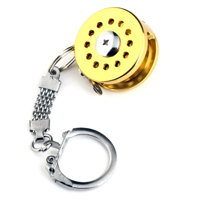 

Mini Fly Fishing Reel Keychain Aluminum Alloy Golden Keyring Fishing Tool Gift for Father's Day