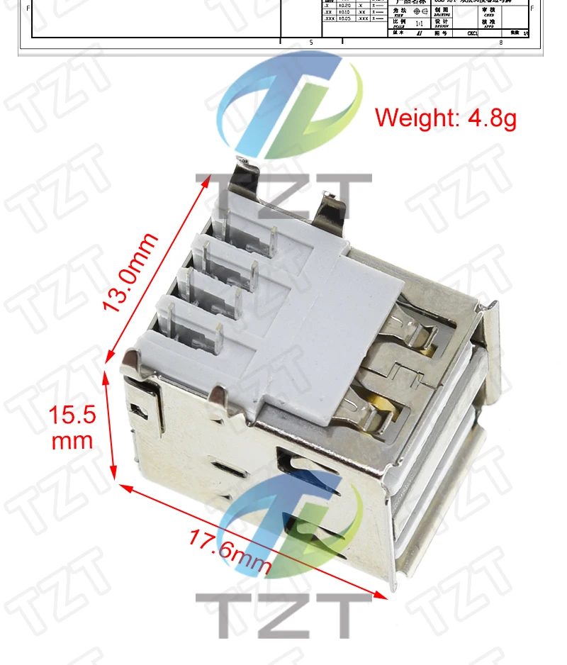 TZT 5/10 Stück Dual-USB-Buchse 90-Grad-USB-Anschluss Weiblich 4 Gebogene Füße Buchse für Datenübertragung und Laden – Detail 2