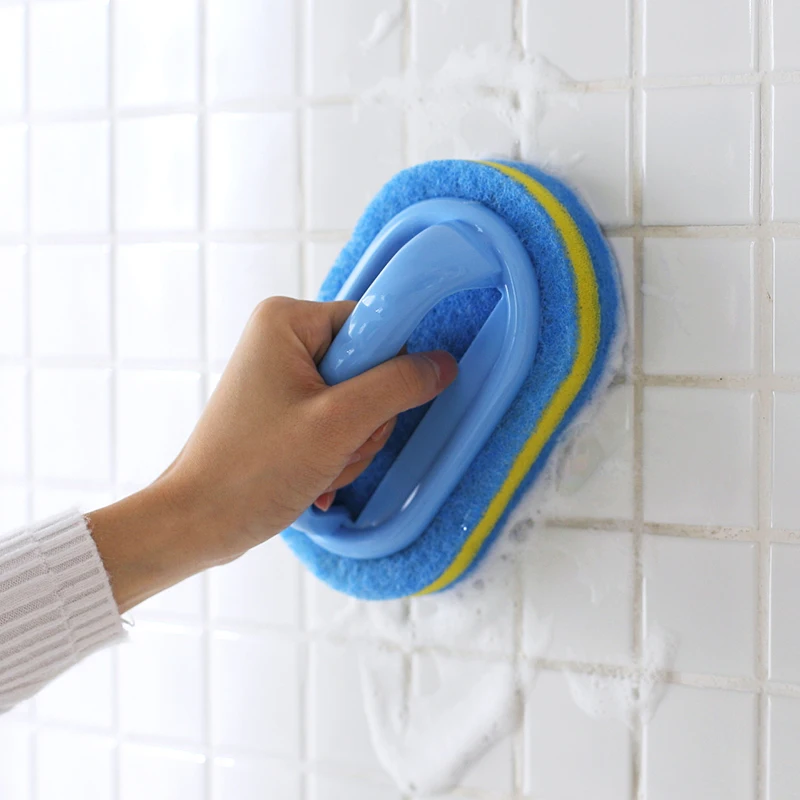 Kitchen Sponge Cleaning Bathroom Toilet Glass Wall Cleaning Brush With Handle Sponge Bath BottomBathtub Ceramic Cleaning Tools