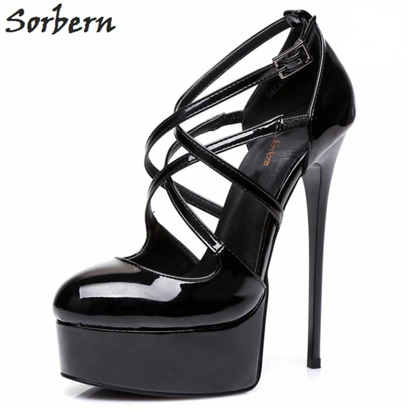 

Sorbern Retro Party Dresses Shoes Ladies Pumps Pointe Toe Platform Red High Heels Patent Leather 15Cm Heels Ladies Shoes Size 12