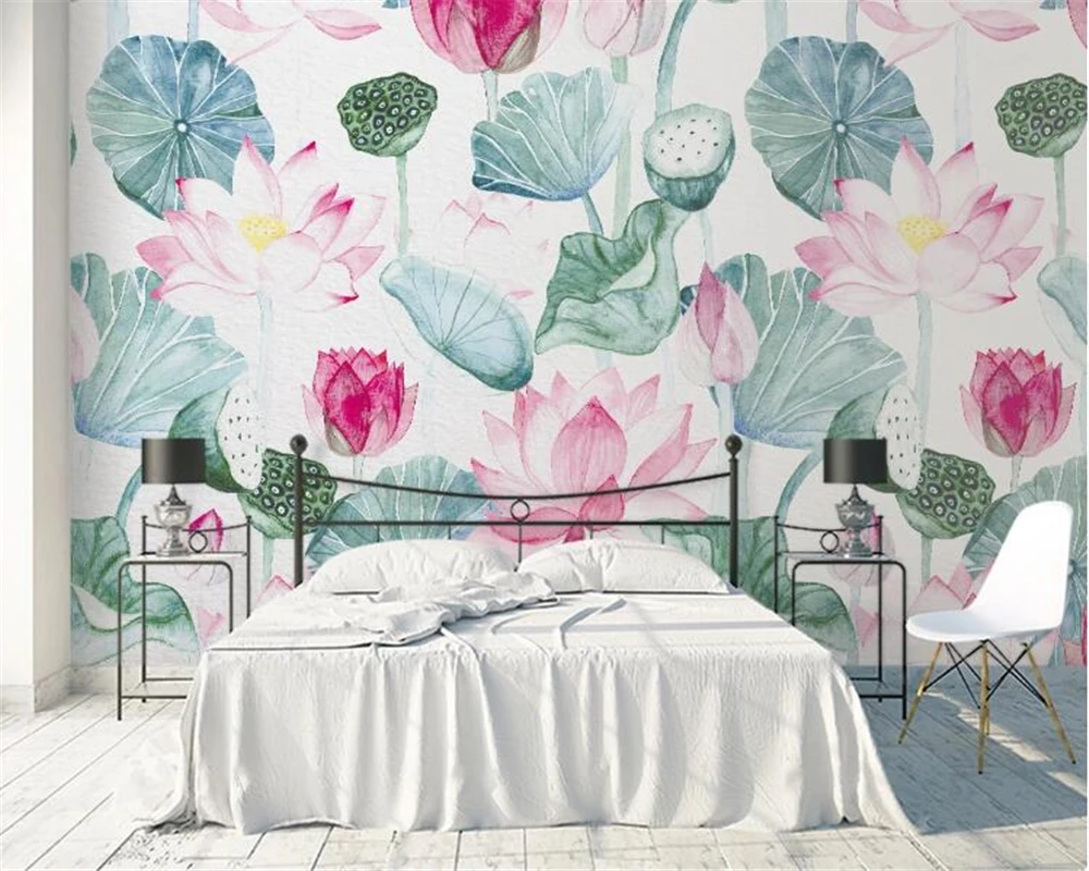 

Custom wallpaper mural watercolor lotus lotus leaf lotus root background walls home decoration living room bedroom 3d wallpaper