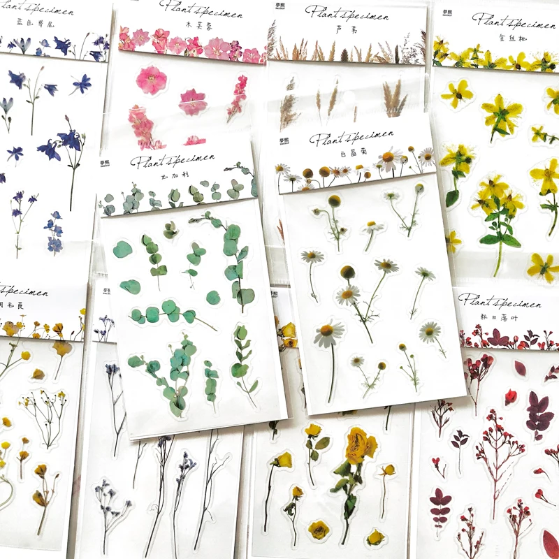 1 Sheet Specimen Style PVC Flowers Plants Bullet Decorative Stickers Diary Notebook Decoration