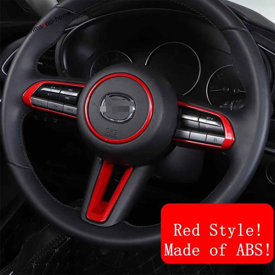 Auto Steering Wheel Button Frame Cover Trim For Mazda 3 2019 2020 2021 2022  Interior Mouldings ABS Red / Carbon Fiber