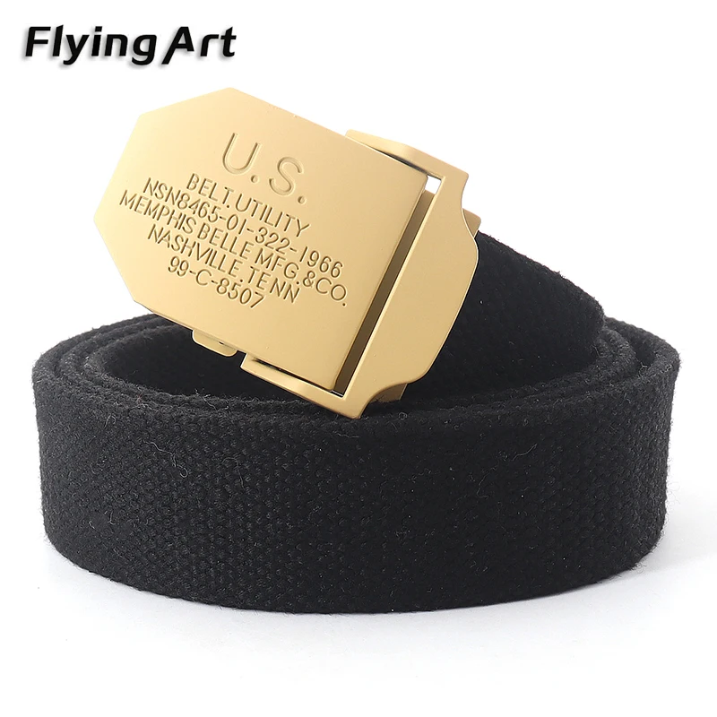 Flying art Yellow us letters automatically men's belt High quality 4mm thick, 3.8cm with canvas belts Men and women cowboy belts