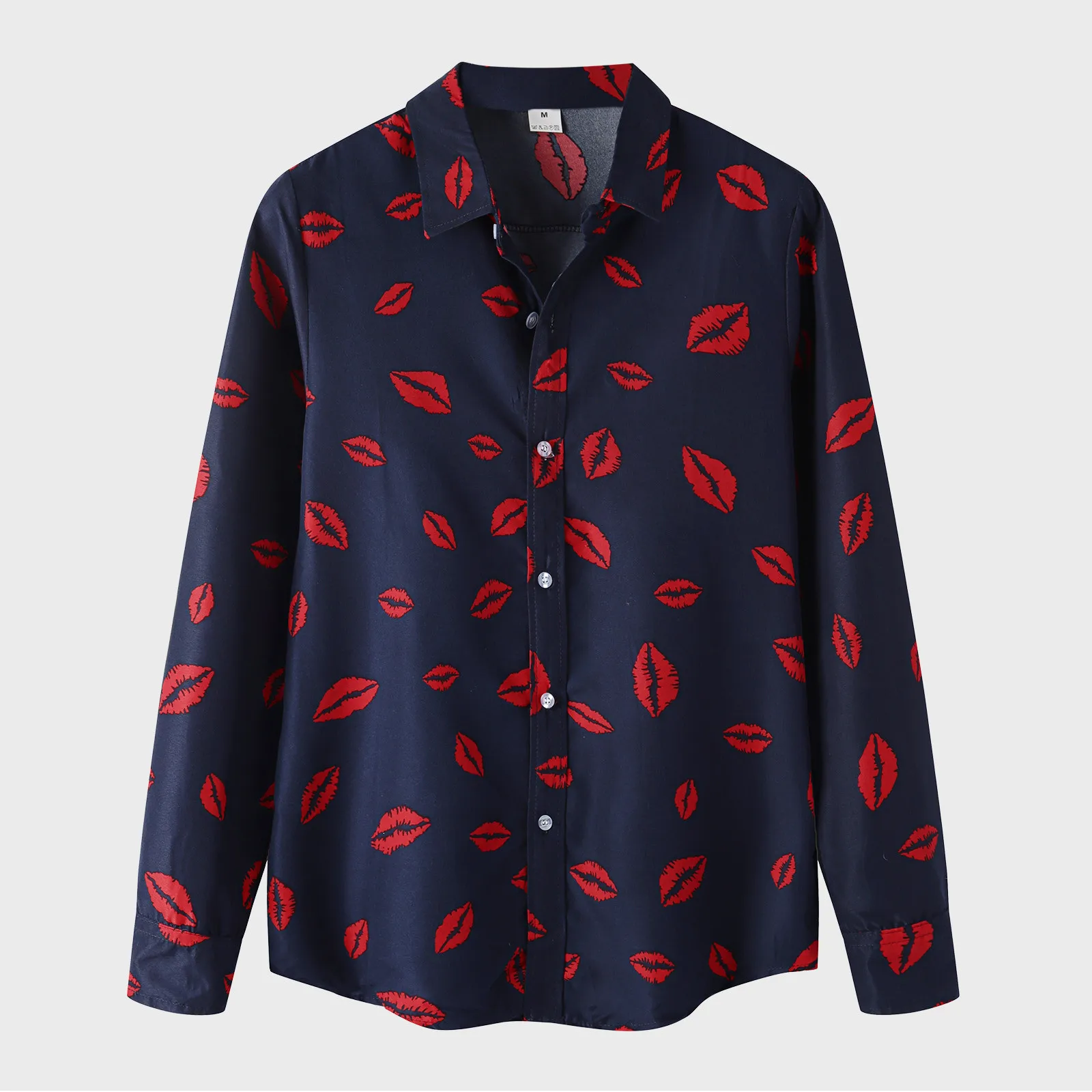 Men's Shirt Lipstick Print Streetwear Man Shirts Autumn Long Sleeve Button Turn-down Collar Casual Male Blouse Tops Camiseta