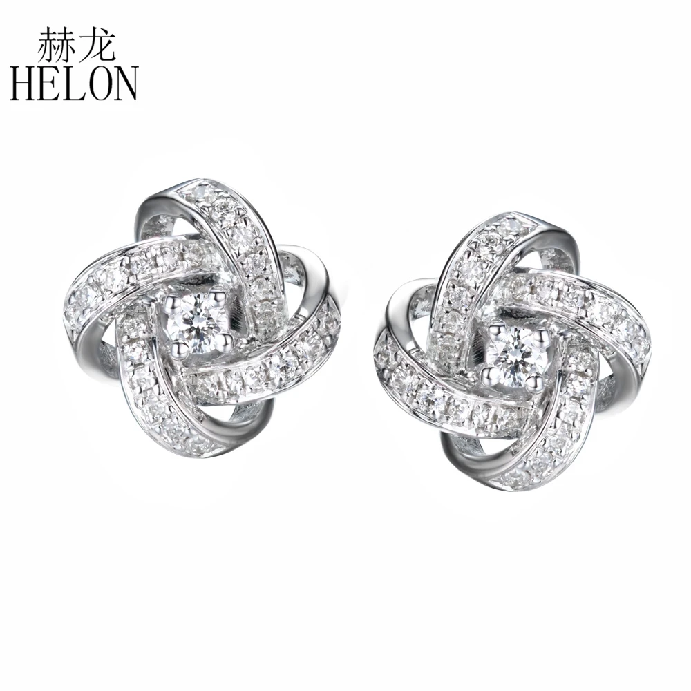 

HELON Solid 18k White Gold Women Stud Earrings SI/H Full Cut Natural Diamonds Earrings Unique Trendy Engagement Wedding Jewelry