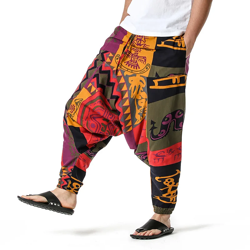 Mens Baggy Hippie Boho Gypsy Aladdin Yoga Harem Pants Hip Hop Cross Pants Men Casual Wide Leg Cotton Joggers Pants Trousers Male