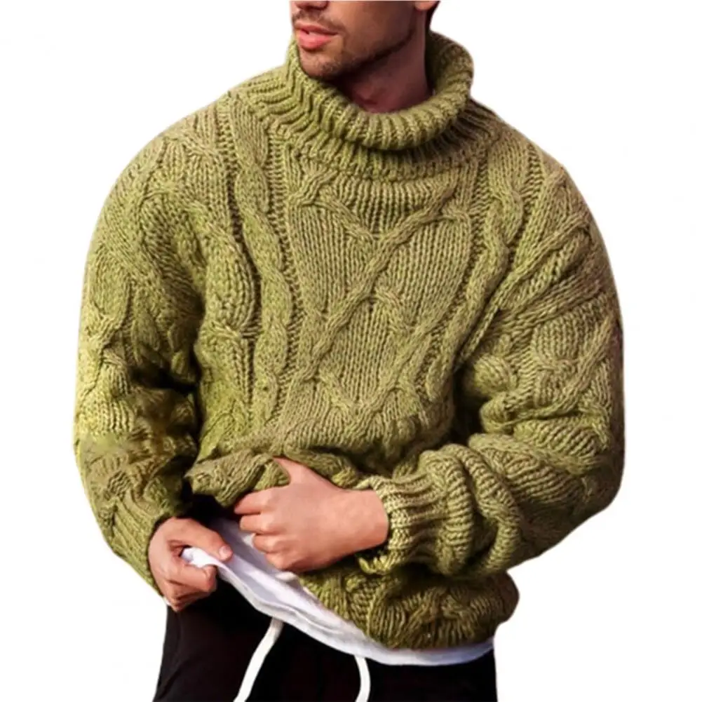 Long Sleeve Thickened Men Sweater Coarse Woolen Yarn Turtleneck Twist Ribbed Knitted Sweater for Autumn Winter