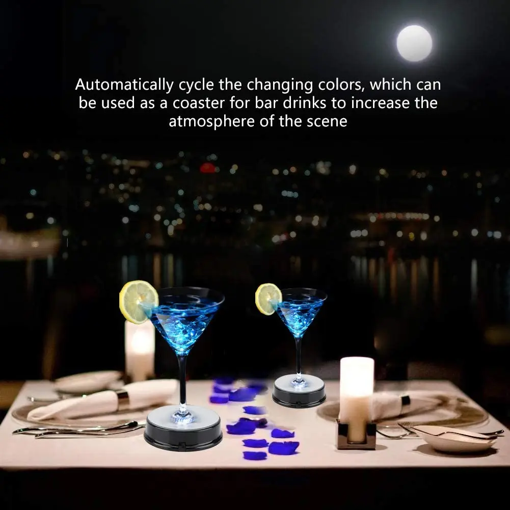 2 LED Luminous Base Light Colorful Round Stand Base for Cocktail Crystal Glass Transparent Objects Display for Romantic Gift