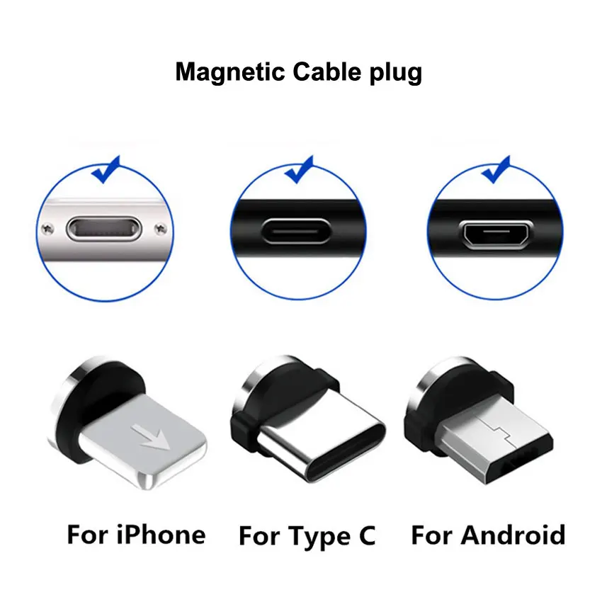 YuXi Colokan Kabel Magnetis Bulat Tipe C Micro USB C 8 Pin Colokan Pengisi Daya Cepat Adaptor Microusb Type-c Magnet Pengisi Daya Steker