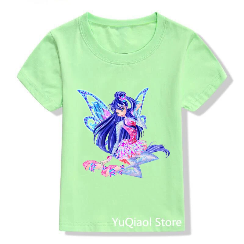 Cute Cartoon Unicorn Fairy Princess Mia And Me Tshirt Girls Clothes Summer Children's T-Shirt Lovely Tops Boys Clothing (Green)