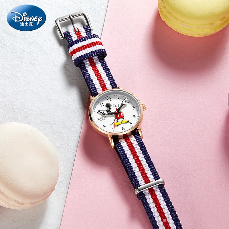 Disney Top Brand Original Mickey Minne Mouse Child Boys Girls Quartz New Wristwatches Nylon Waterproof Kids Student Gift Watches