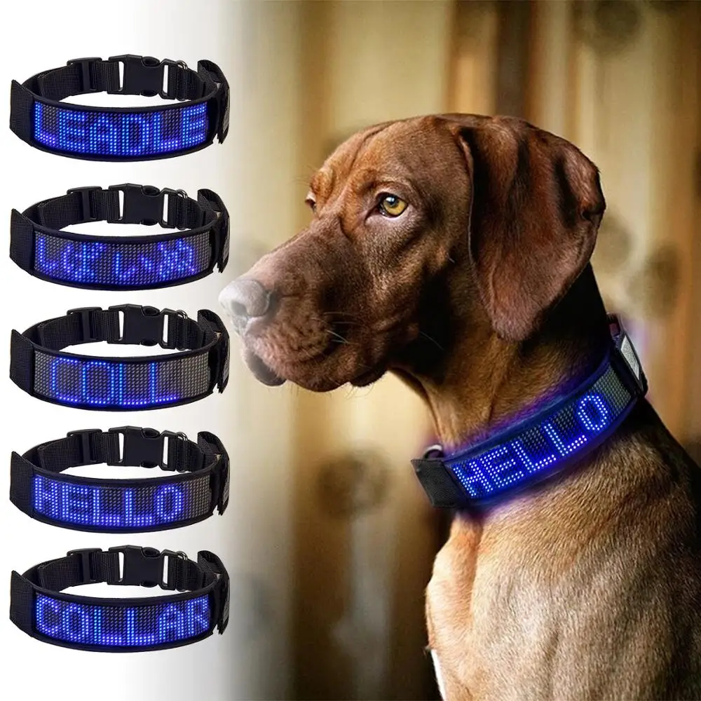 LED Dog Collar Light Flash Leopard Collar Puppy Night Safety Pet Rechargeable Programmable Scrolling Text Display Clearly Led