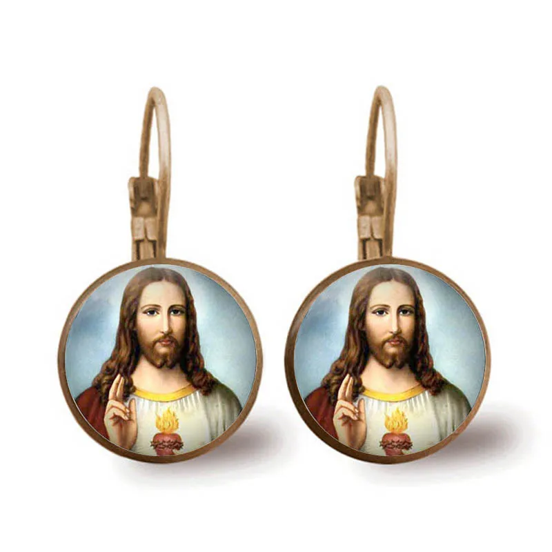 Christian Jesus Earrings Glass Dome Colored Earrings Women Girls Religious Jewelry Gift Wholesale Wholesale Transport