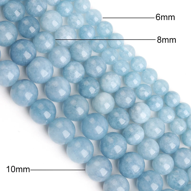 LS Natural Blue Aquamarin Stone Round Spacer Loose Beads For Jewelry Making Bracelet Necklace 15\