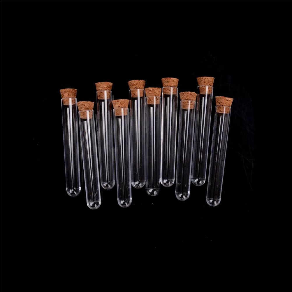 10pcs 15*150mm Plastic Test Tube With Cork Cap 20ml Clear Lab Experiment Favor Gift Tube refillable Bottle