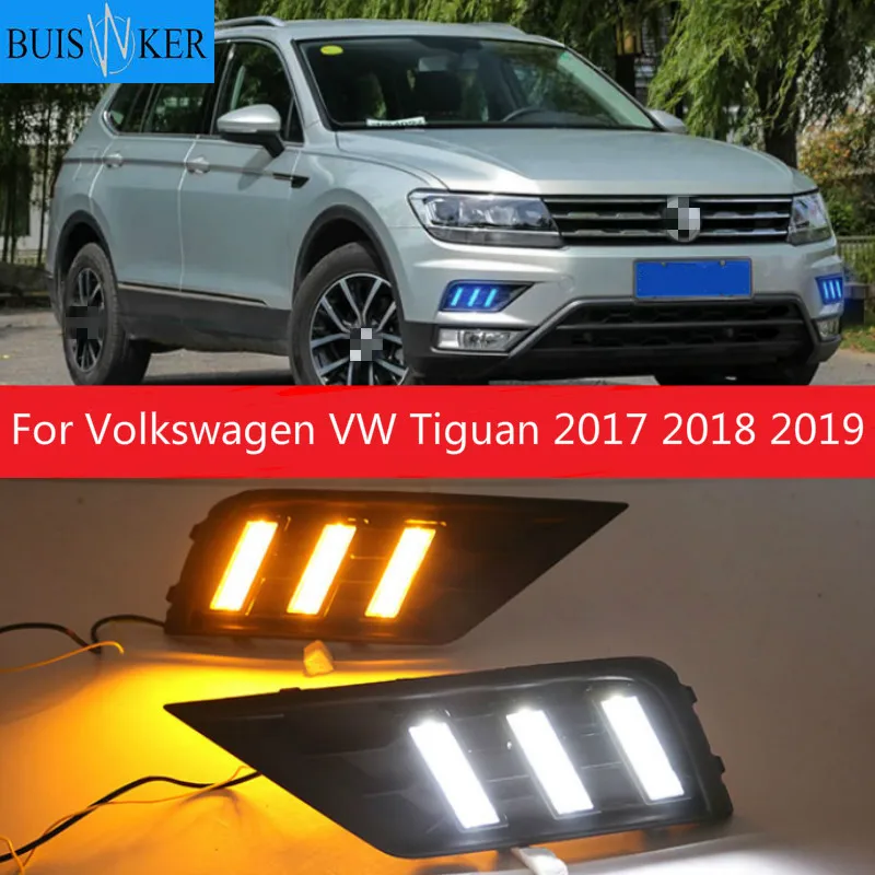 

1Pair Car light for Volkswagen VW Tiguan 2017 2018 2019 DRL Daytime Running Light with Yellow Turn signal fog lamp