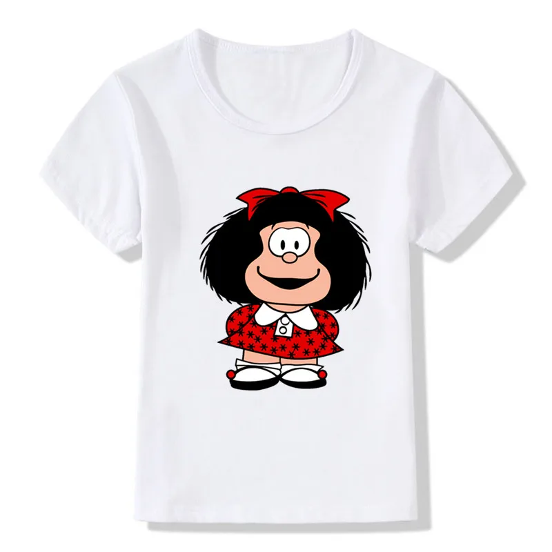 الصيف الاطفال تي شيرت لطيف Mafalda الكرتون طباعة الفتيات تي شيرت قصيرة الأكمام عادية مضحك طفل الفتيان ملابس الأطفال بلايز ، HKP5458