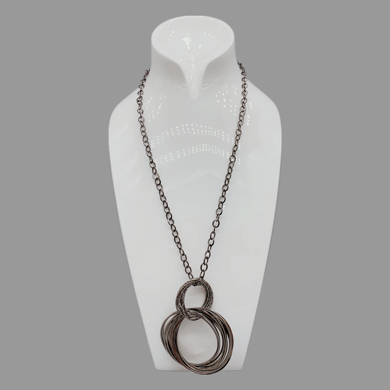 FoLisaUnique Pewter Circle Loop Chain Pendant Necklace For Women Girls Gift Daily Wear Trendy Jewelry Adjustable Lengths