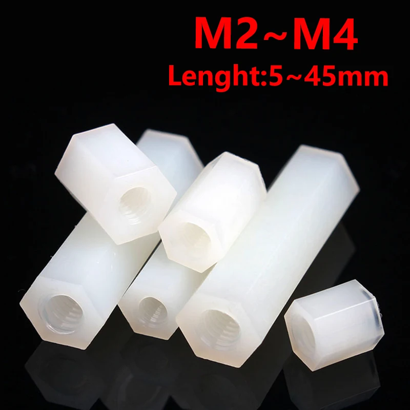 50pcs M2 M2.5 M3 M4 White Nylon Double pass Hex Standoff Female Plastic Hexagonal Threaded Motherboard Spacer Pillar Boards Nut